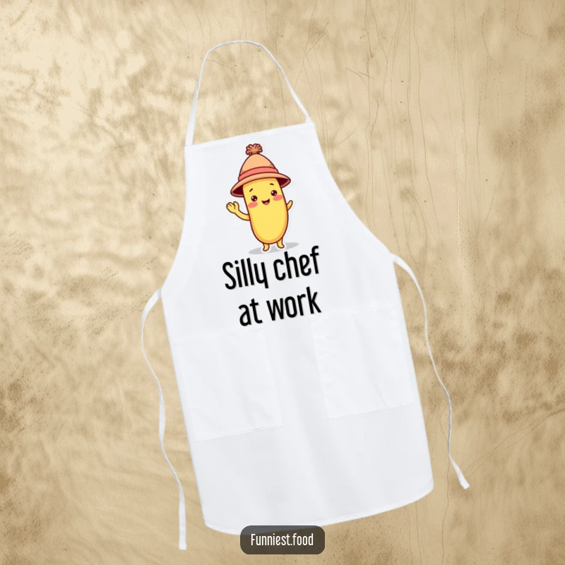 Funny Banana Apron: A playful banana wearing a hat waves hello, perfect for adding humor to kitchen activities.