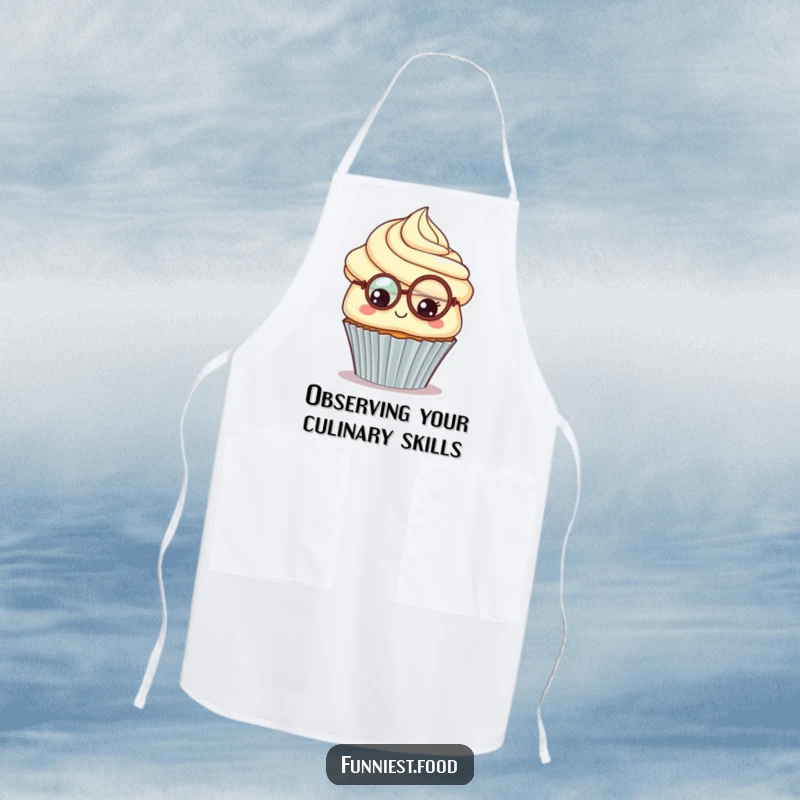 Funny Cupcake Monocle Apron: A proud, inquisitive cupcake wearing a monocle, ready for culinary exploration, a chic funny gift.