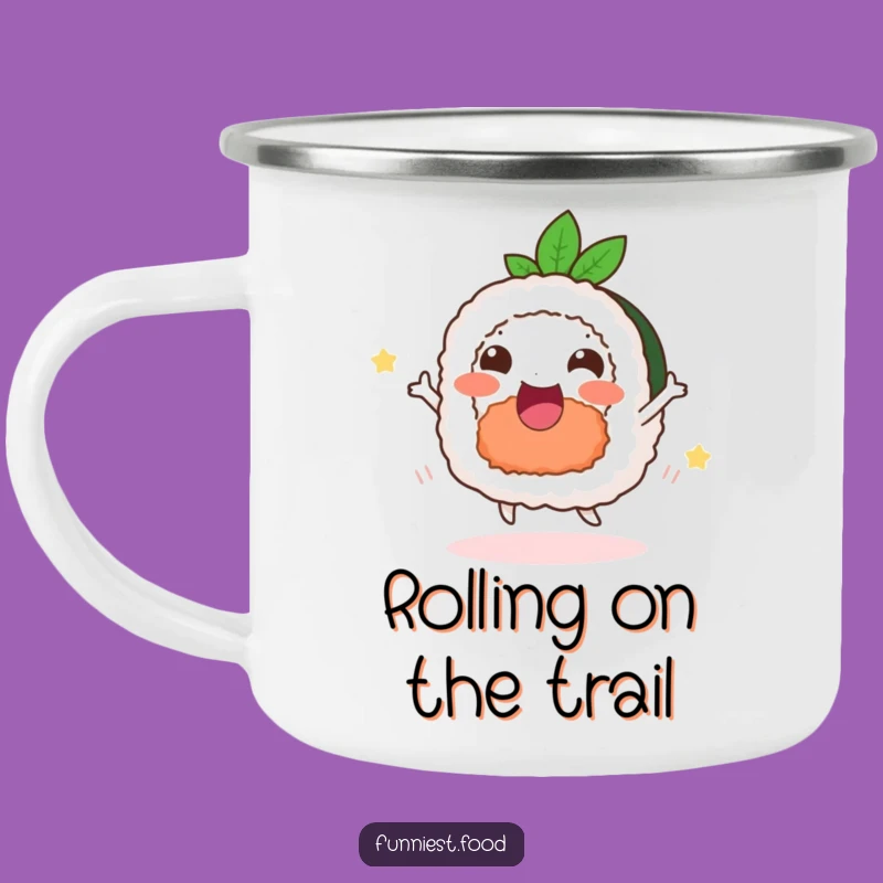 Funny Delighted Sushi Camping Mug: Happy Dance Fuel for Adventures