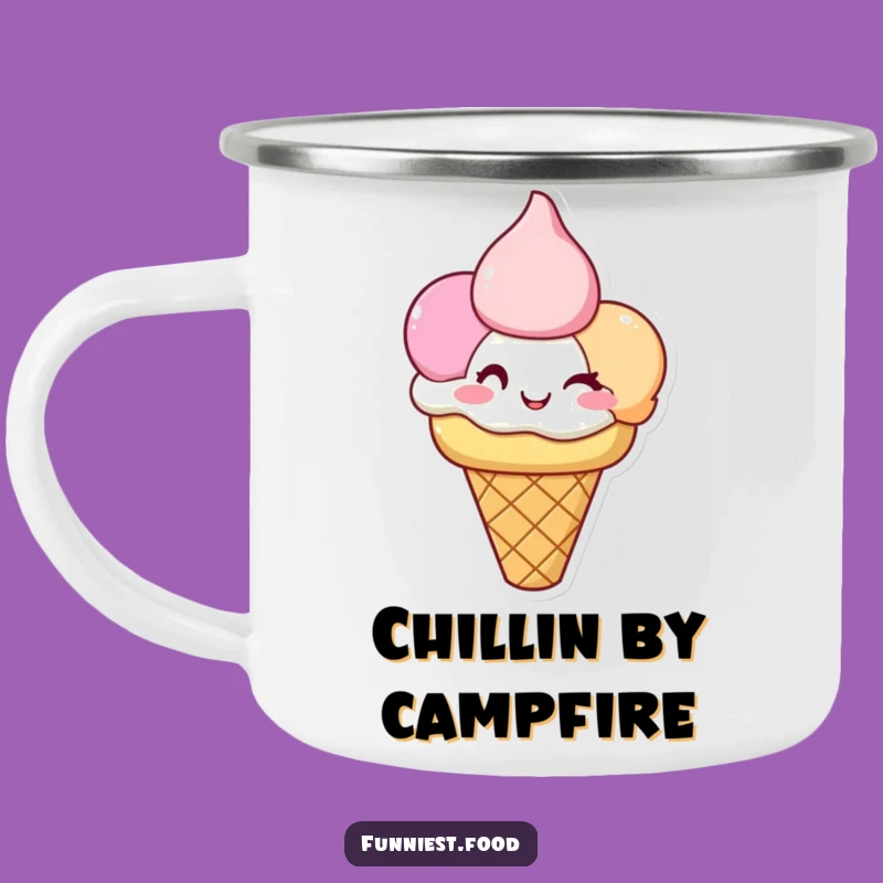 Funny Ice Cream Camping Mug: Sweet Adventure with Winking Cones, Perfect Gift