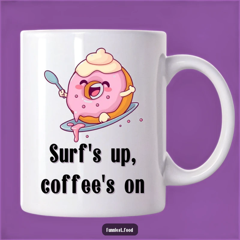 Funny Donut Surfing Mug: A Hilarious Donut Riding a Spoon, Perfect Sweet Gift!