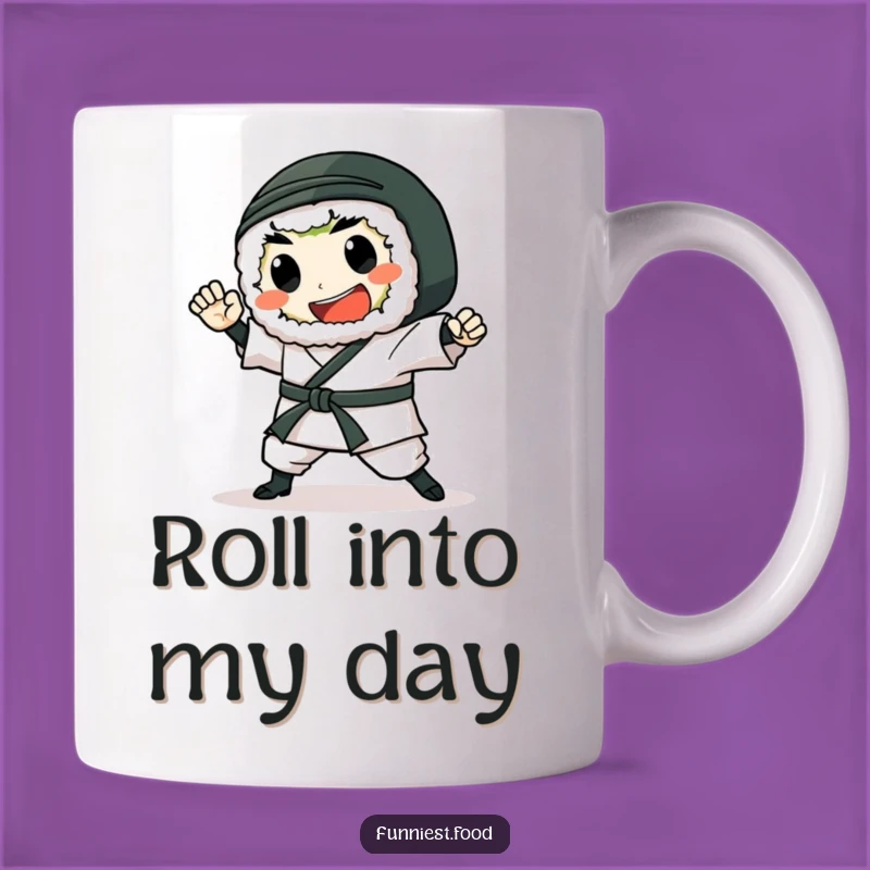 Funny Sushi Roll Karate Mug: Japanese Food Fun, Action-Packed Kitchenware, Perfect Gift