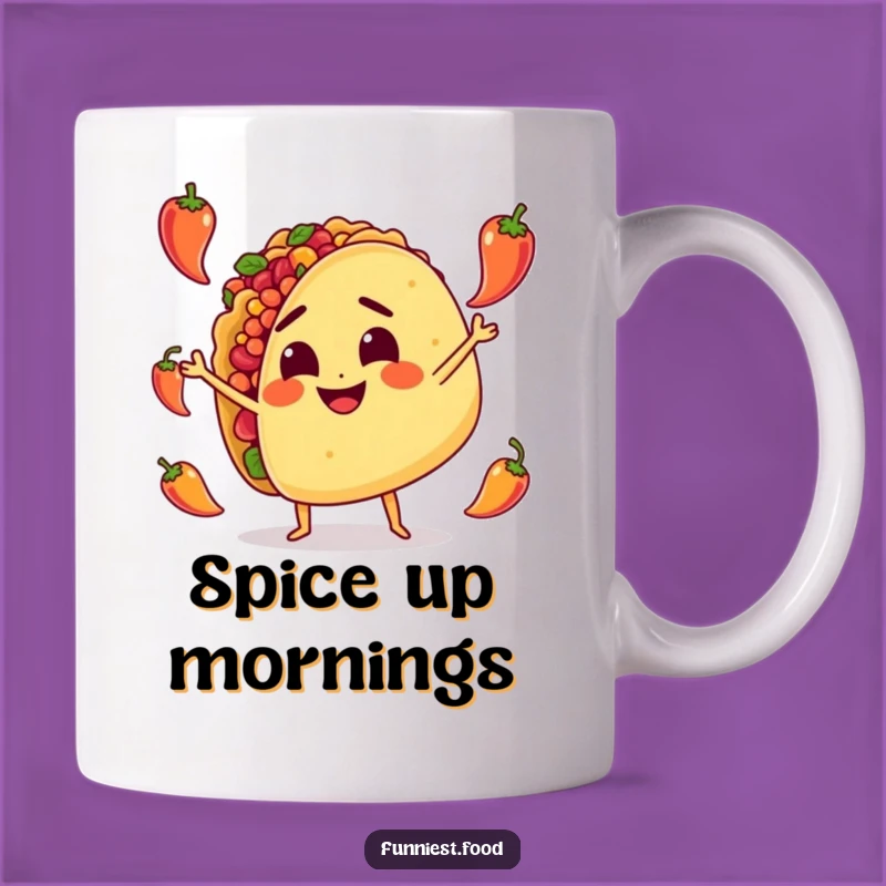 Funny Taco Juggling Mug: Determined Spicy Character, A Hilarious Culinary Gift Idea