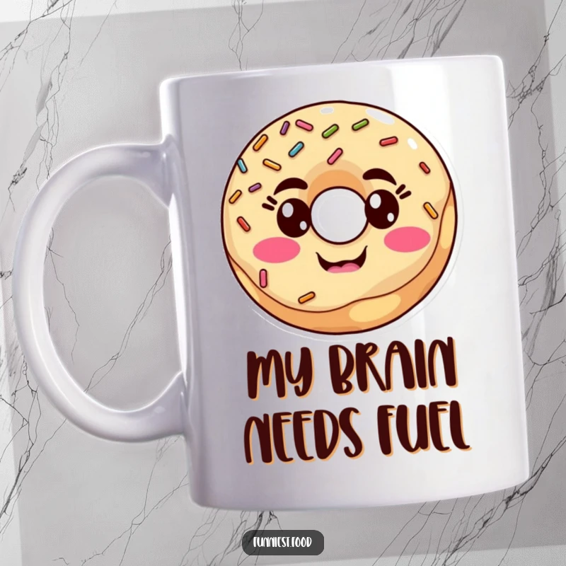 Funny donut mug with sprinkles making a silly face, bringing joy and humor to your coffee break, ideal for a funny gift.