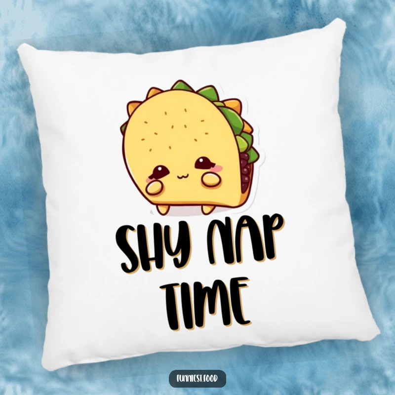 Funny Pillow: A shy taco character hides behind its shadow, a soft and humorous pillow for introverts.