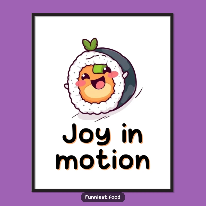 Funny Sushi Roll Digital Art - Cheerful Maki Rolling Downhill, Instant Funny Gift Download