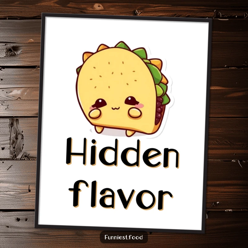 Funny Digital Art Print: A shy taco character hides behind its shadow, ready for instant download and printing.