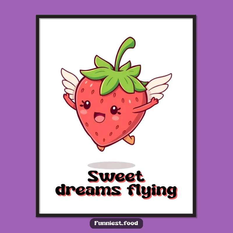 Funny Flying Strawberry Digital Art: Instant Whimsy, Great Funny Gift