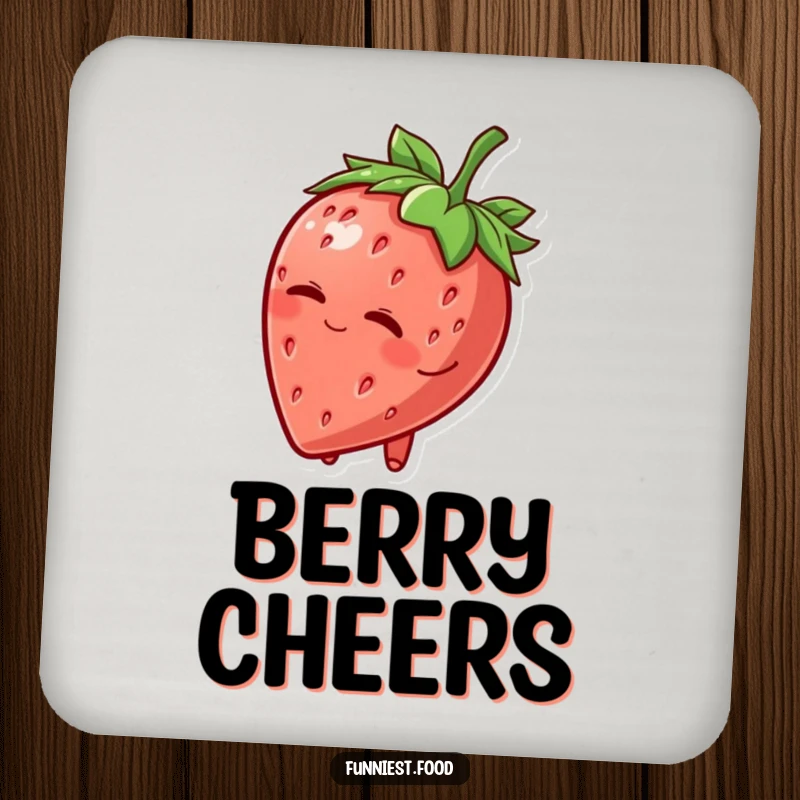 Funny Coaster: A smiling strawberry character tips its leafy hat and winks, protecting surfaces with a charming and humorous touch.