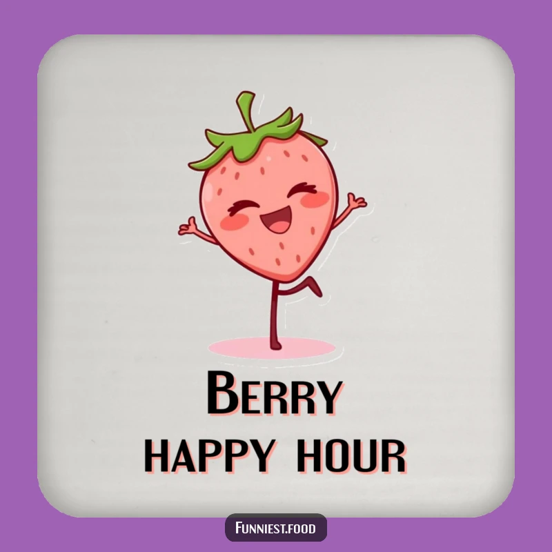 Funny Strawberry Wink Coaster - Grinning Berry Balancing, Chic Funny Gift
