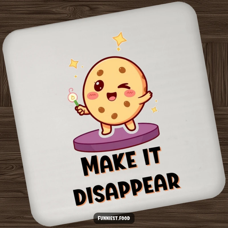 Funny Coasters: A winking cookie character performs a magic trick, adding a touch of enchantment to your coasters.