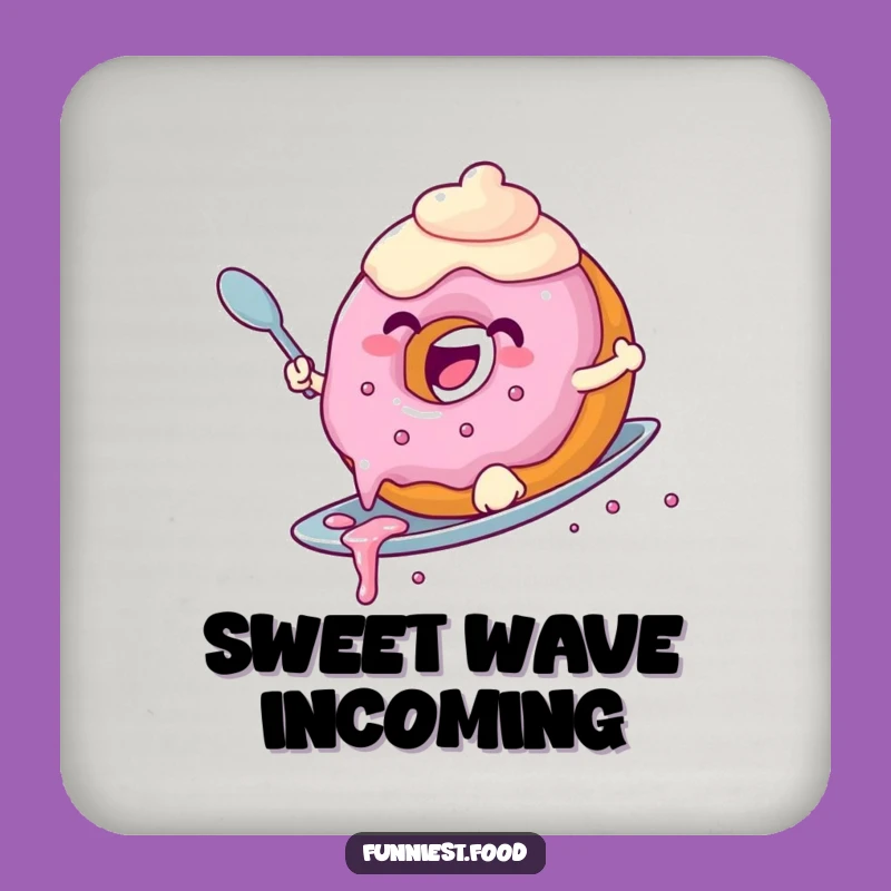 Funny Donut Surfing Coasters: Protect Surfaces with Hilarious Donut Riding a Spoon, Gift Set!