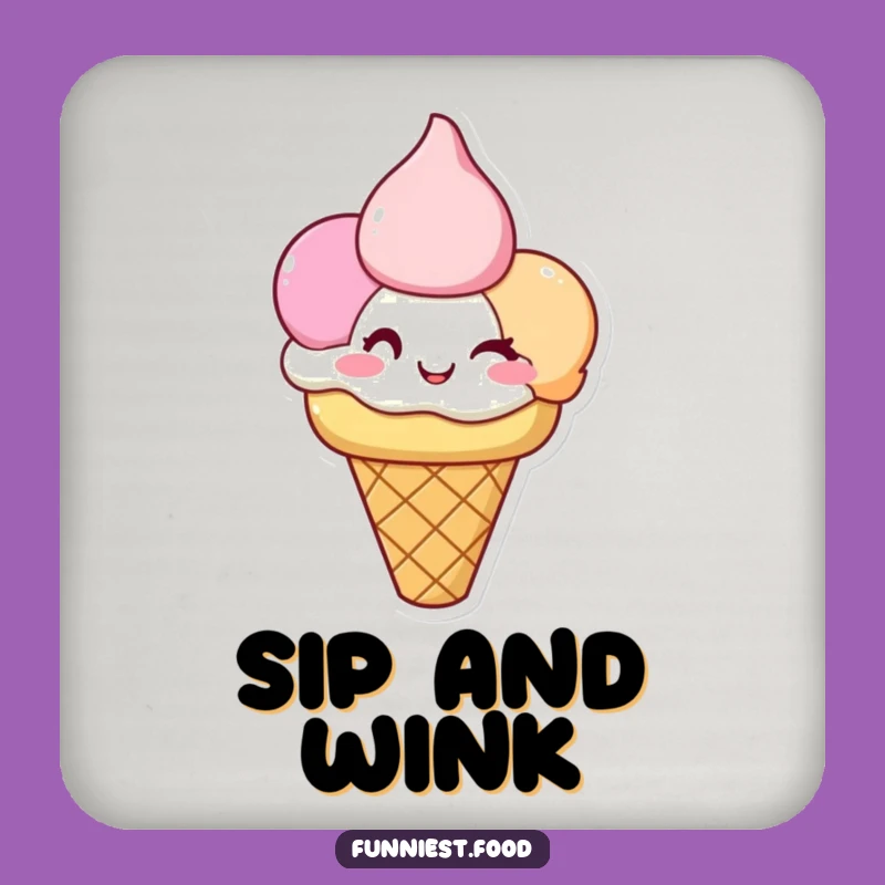 Funny Ice Cream Coaster: Protect Surfaces with Winking Cones, Great Gift