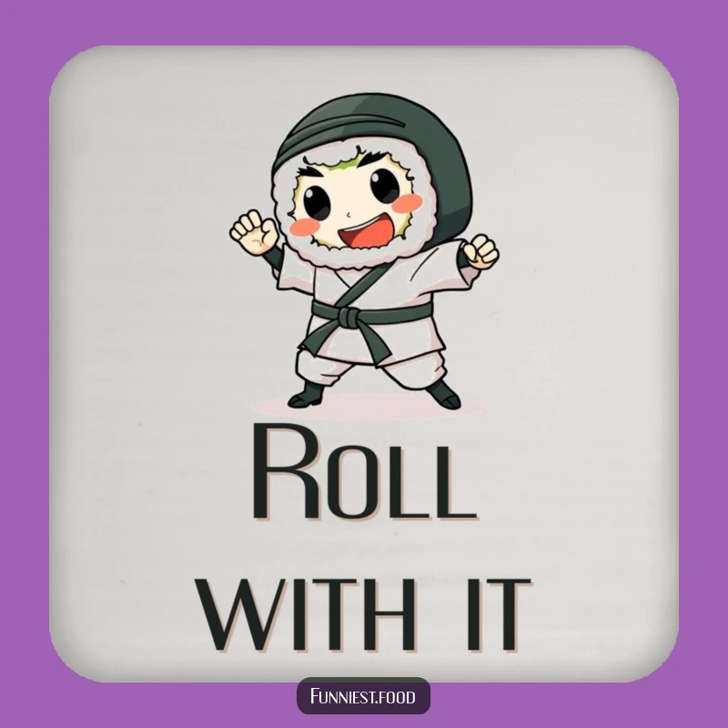 Funny Sushi Roll Karate Drink Coaster: Japanese Table Protection, Hilarious Decor, Perfect Gift