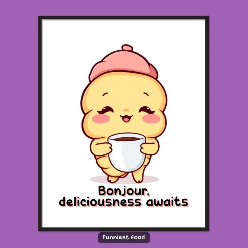 Funny Croissant Beret Poster: Parisian Morning Vibes, Hilarious Wall Art, Perfect Funny Gift