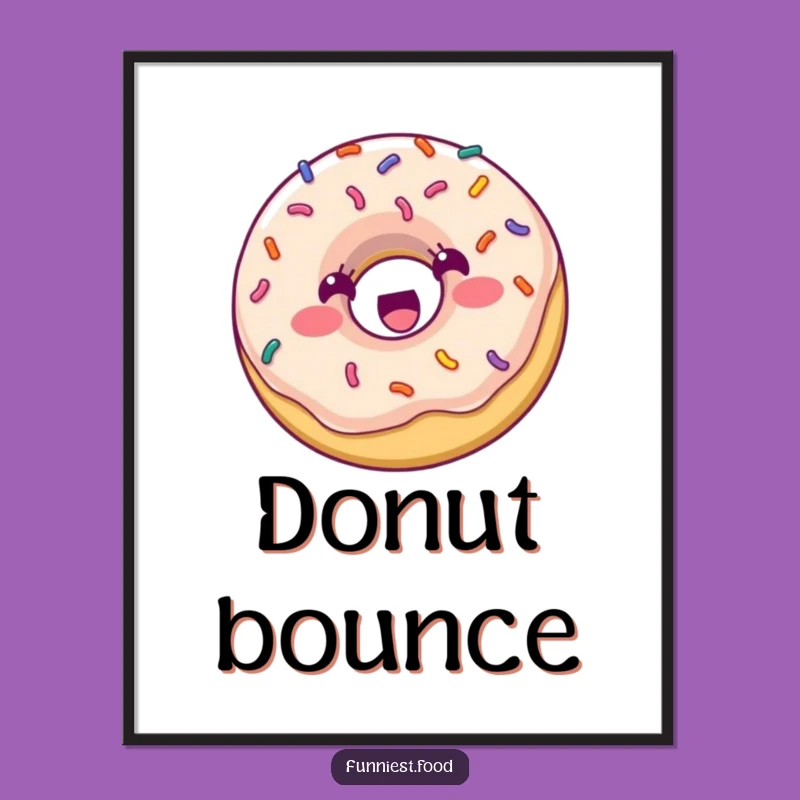Funny Donut Bouncing Poster: Dynamic Sprinkle Character, Vibrant Humorous Wall Art