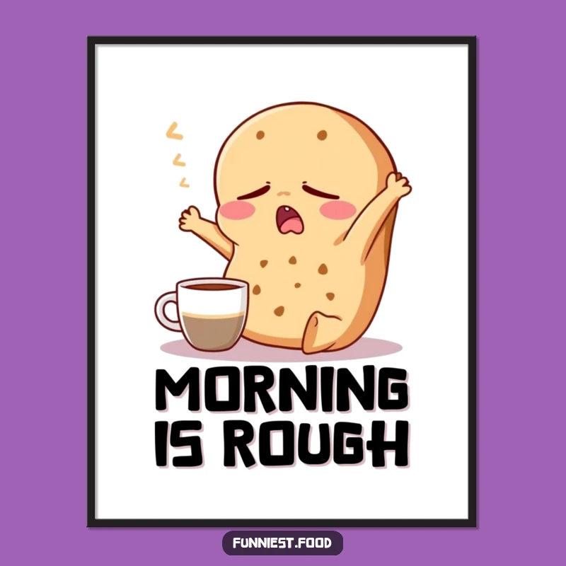 Funny Bagel Sleepy Coffee Poster: Relatable Morning Art, Hilarious Wall Decor, Perfect Gift