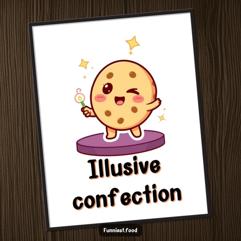Funny Poster: A winking cookie character skillfully performs a magic trick, adding a whimsical touch to any wall.