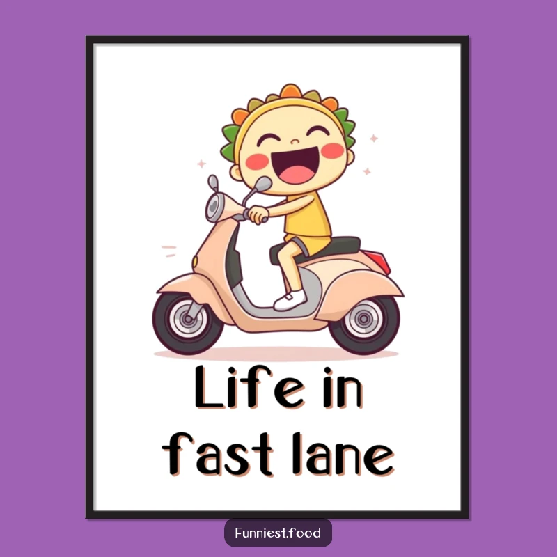 Funny Taco Rider Poster: Add Dynamic Wall Art with This Hilarious Scooter Taco!