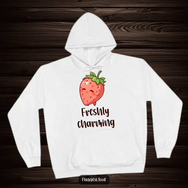Funny Hoodie: A charming strawberry character tipping its leafy hat and winking, offering cozy warmth and a sweet sense of humor.