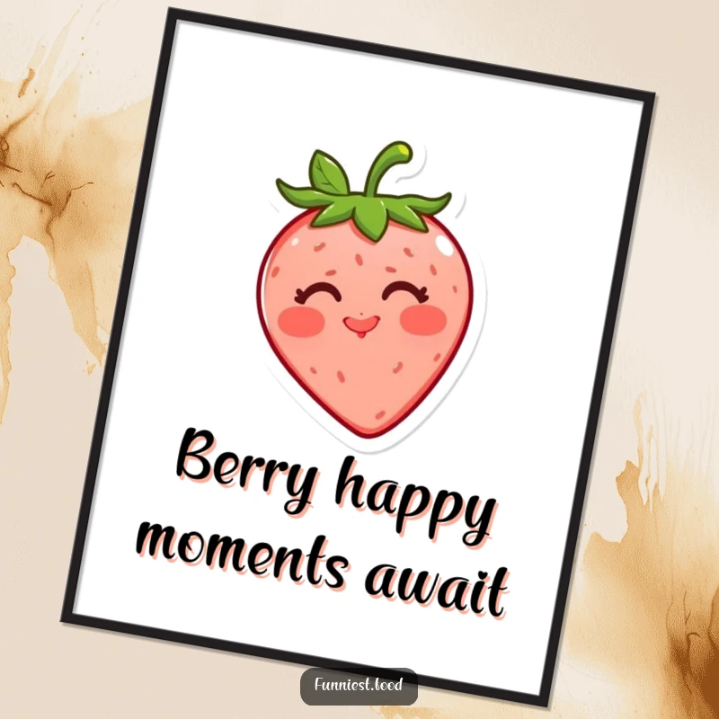 Funny Free Printable Wall Art: A vibrant strawberry character puckering up to blow a kiss, adding cheerful decor.
