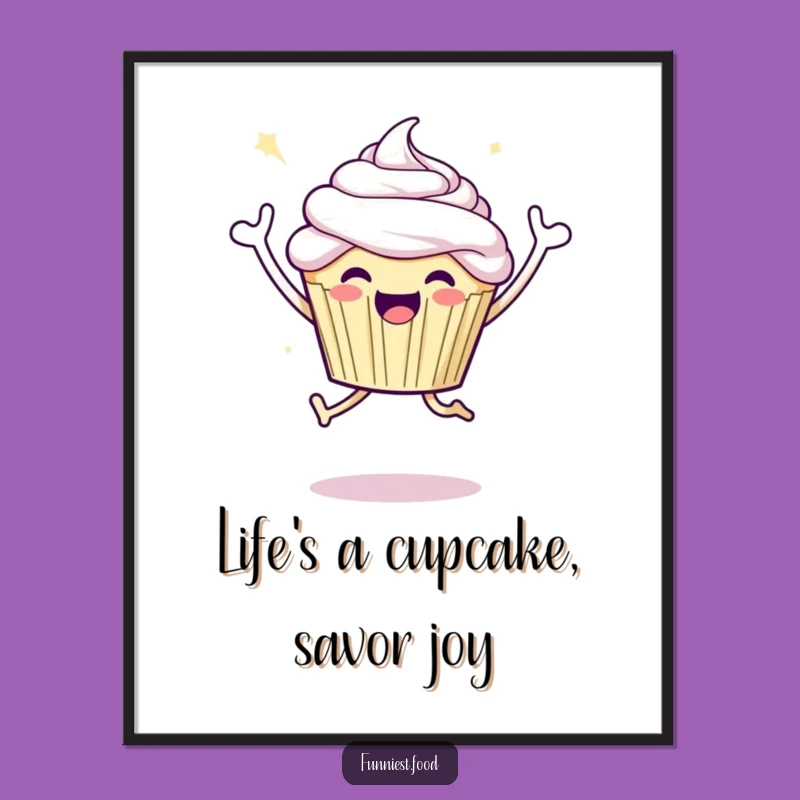 Free Printable Jumping Cupcake Wall Art: Funny Downloadable Dessert Decor