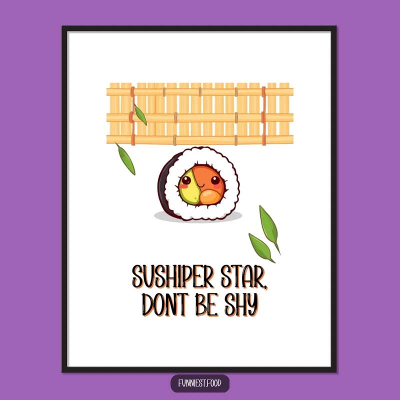Free Printable Sushi Wall Art: Shy Roll Behind Mat Downloadable Decor