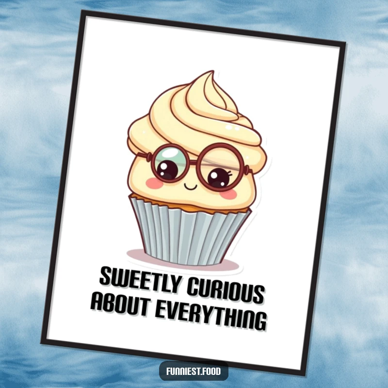 Funny Free Printable Wall Art: A proud cupcake wearing a tiny monocle looks inquisitively, charming downloadable decor.