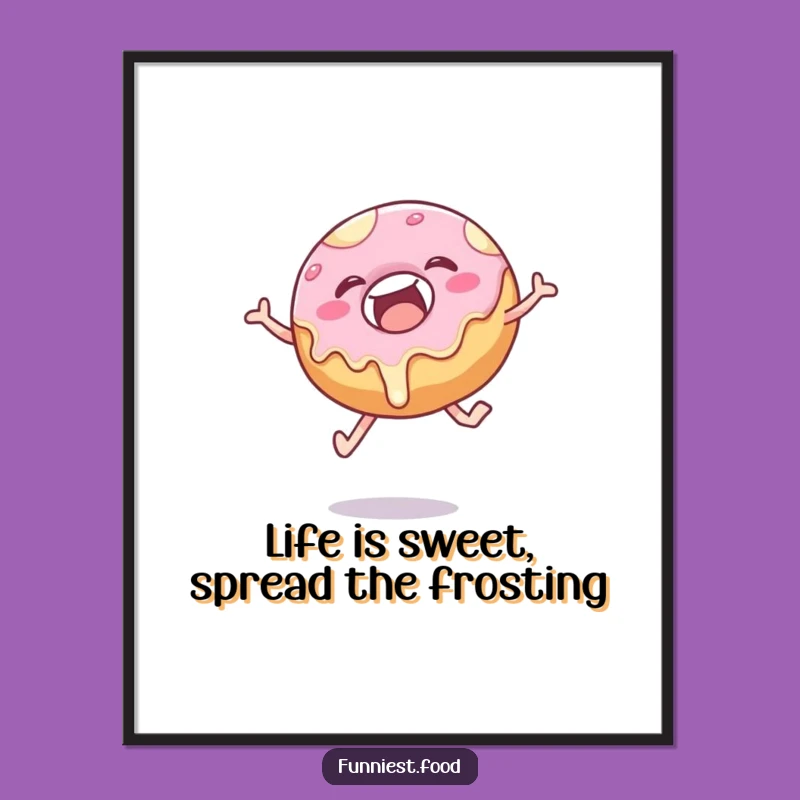 Funny Free Printable Donut Wall Art: Playful Leap Dripping Frosting Printable Decor Downloadable Gift