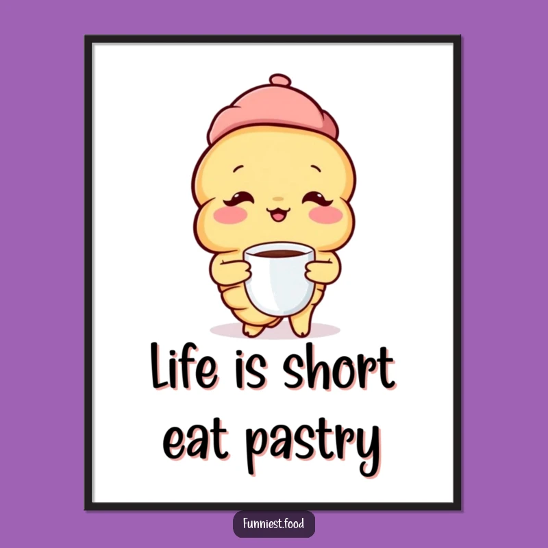 Funny Free Printable Wall Art: Croissant Beret Coffee Lover - Downloadable Decor