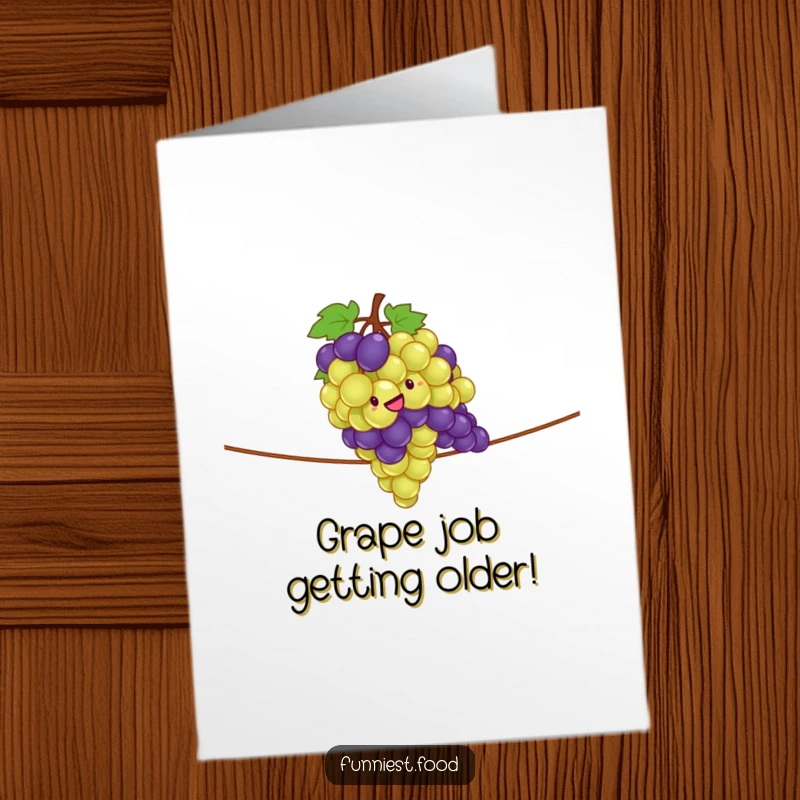 Funny Free Printable Birthday Card: A giddy bunch of grapes bravely walking a tightrope, celebrating a special day.
