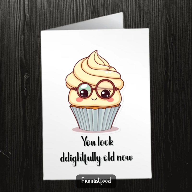 Funny Free Printable Birthday Card: A proud cupcake with a monocle looks inquisitively, a sophisticated and humorous greeting.