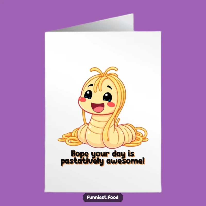 Free Printable Birthday Card: Spaghetti Worm Smiling Big Funny Downloadable Gift for Foodies