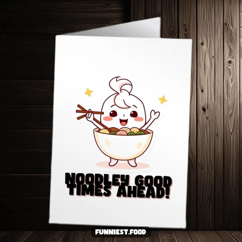 Funny Free Printable Birthday Card: Happy ramen bowl character expertly juggling chopsticks with a smile.