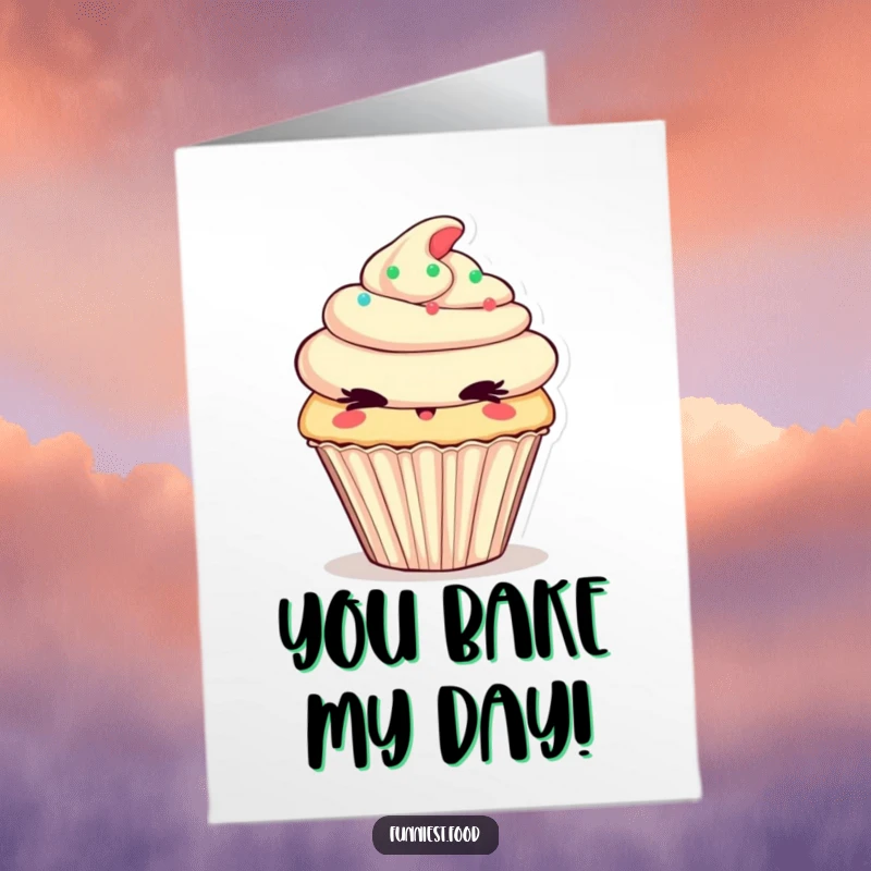 Funny Free Printable Congratulations Card featuring a cheeky cupcake winking mischievously.
