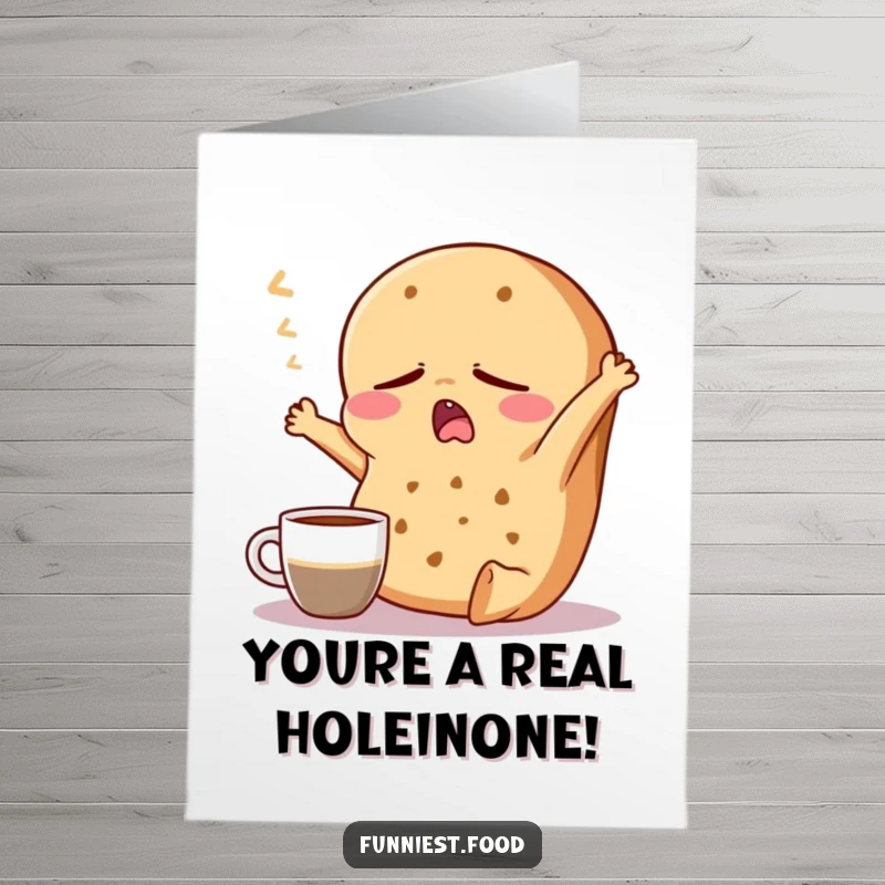 Funny Free Printable Congrats Card: A sleepy bagel stretches near coffee, a humorous nod to hard work.