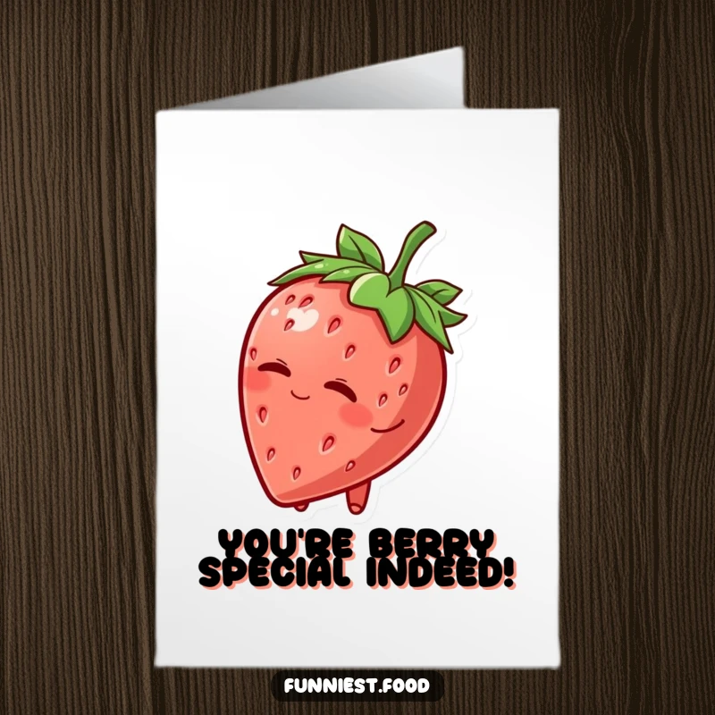 Funny Free Printable Congratulations Card: A strawberry character tipping its hat and winking, celebrating a proud moment.