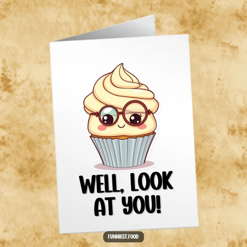 Funny Free Printable Congrats Card: A proud cupcake sporting a monocle offers a classy congratulations, a memorable greeting.