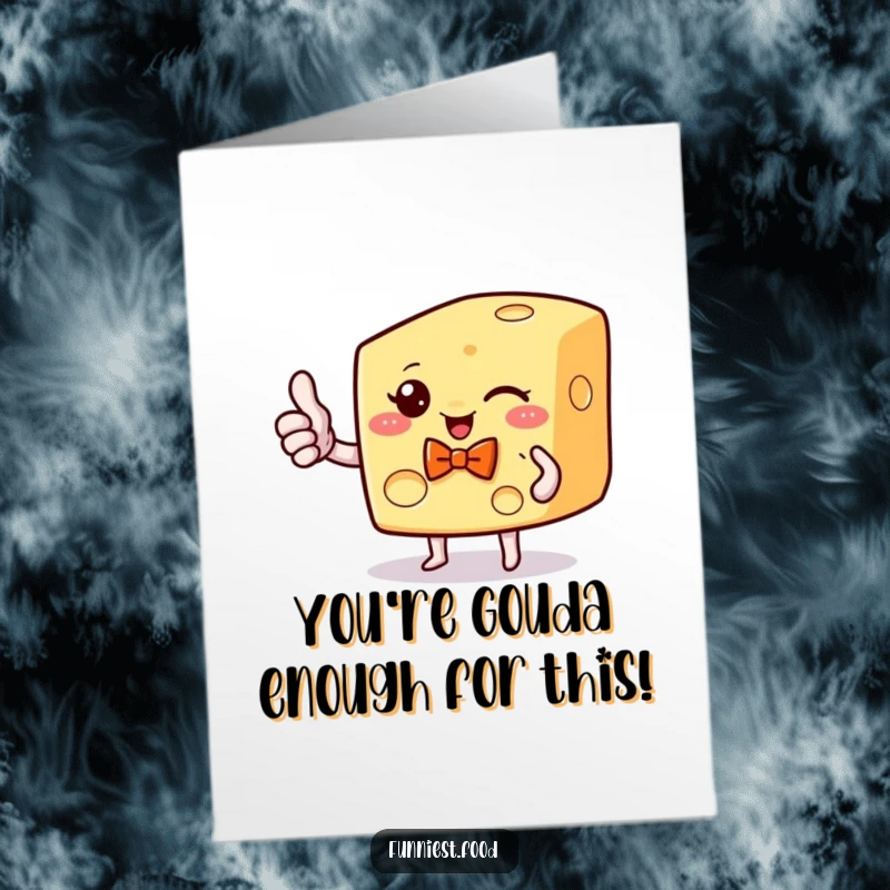Free Printable Congratulations Card: A winking cheese character with a bow tie gives a thumbs up, celebrating achievement.