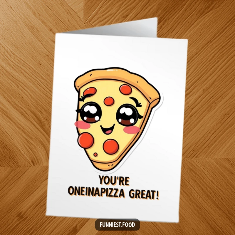 Funny Free Printable Congratulations Card: A pizza slice with pepperoni eyes giggling, celebrating success with a hearty laugh.