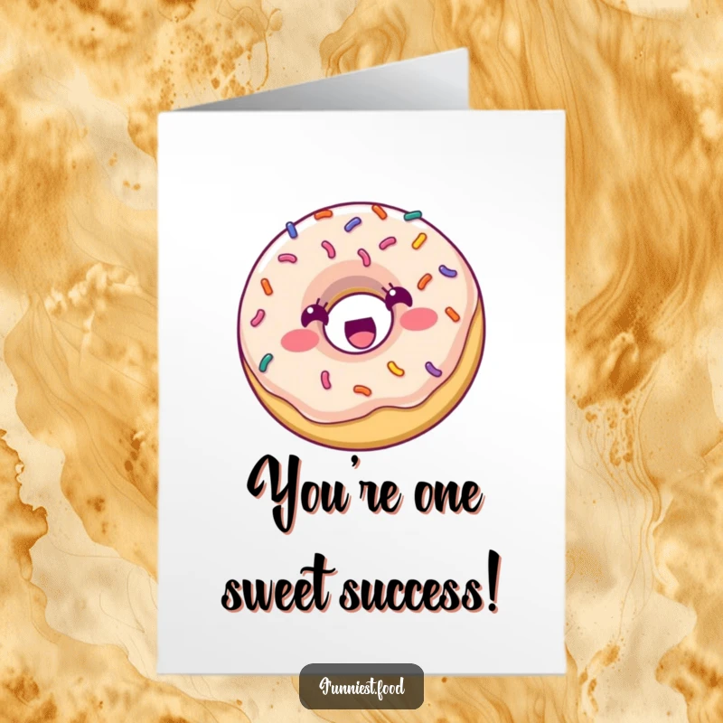 Funny Free Printable Congratulations Card: An excited donut with sprinkles bouncing high, celebrating a fantastic achievement.
