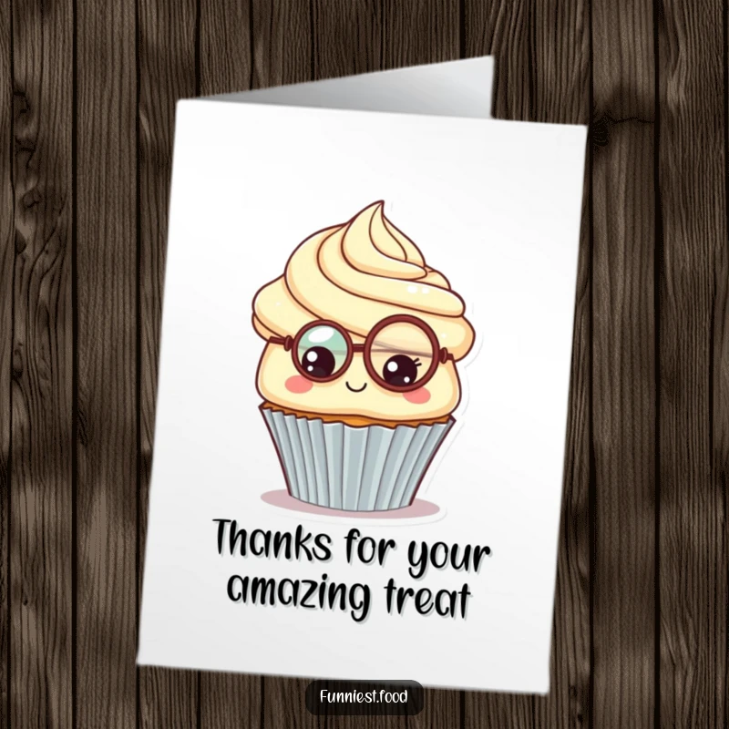 Funny Free Printable Thank You Card: A proud cupcake with a monocle looks inquisitive, a delightful way to say thanks.