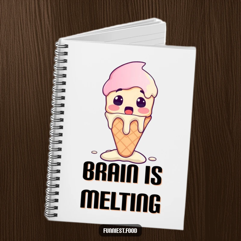 Funny Ice Cream Notebook with a surprised ice cream cone character melting with excitement, perfect for notes.