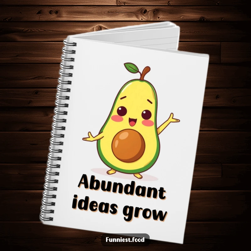 Funny surprised avocado character doing a yoga pose, perfect for note-taking in this humorous notebook.