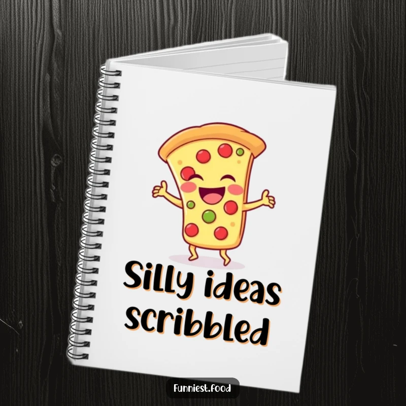 Funny Notebook: A laughing pizza slice character doing a silly dance, perfect for jotting down fun ideas.