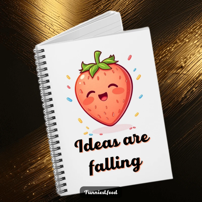 Funny Strawberry Notebook: A cheerful strawberry character catching falling sprinkles, ideal for jotting down sweet ideas.