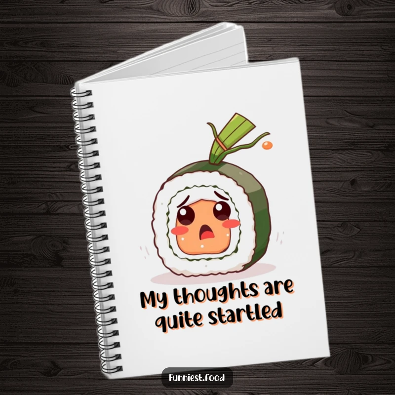 Funny Sushi Roll Notebook: A surprised sushi character on the cover, offering a humorous and practical funny gift for note-taking.