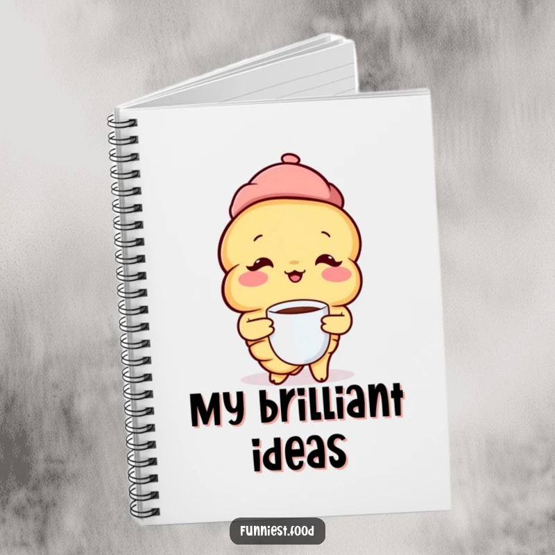 Funny Croissant Notebook: A cheerful croissant with a beret sips coffee, ideal for jotting down notes and funny ideas.