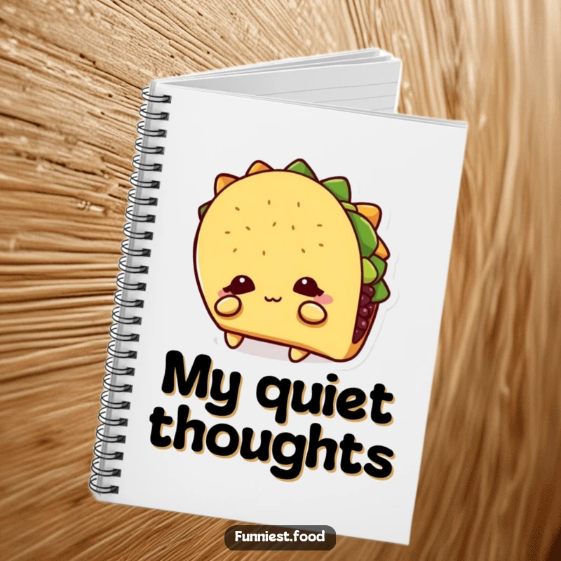 Funny Notebook: A shy taco character hides behind its shadow, perfect for journaling your private thoughts.