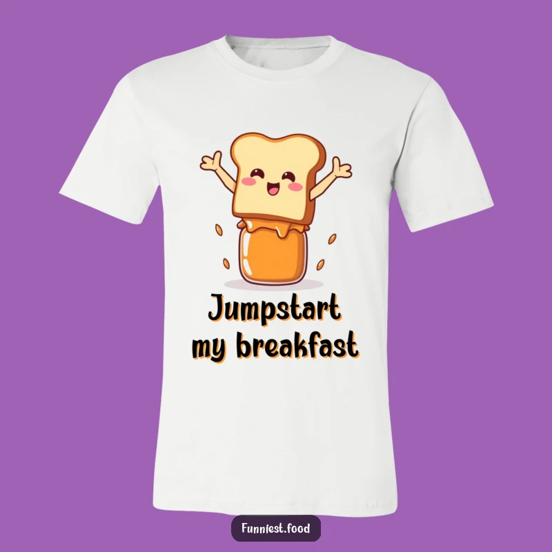 Funny Toast Leap T-Shirt: Wearable Humor of a Toast Jumping Over Jam Jar